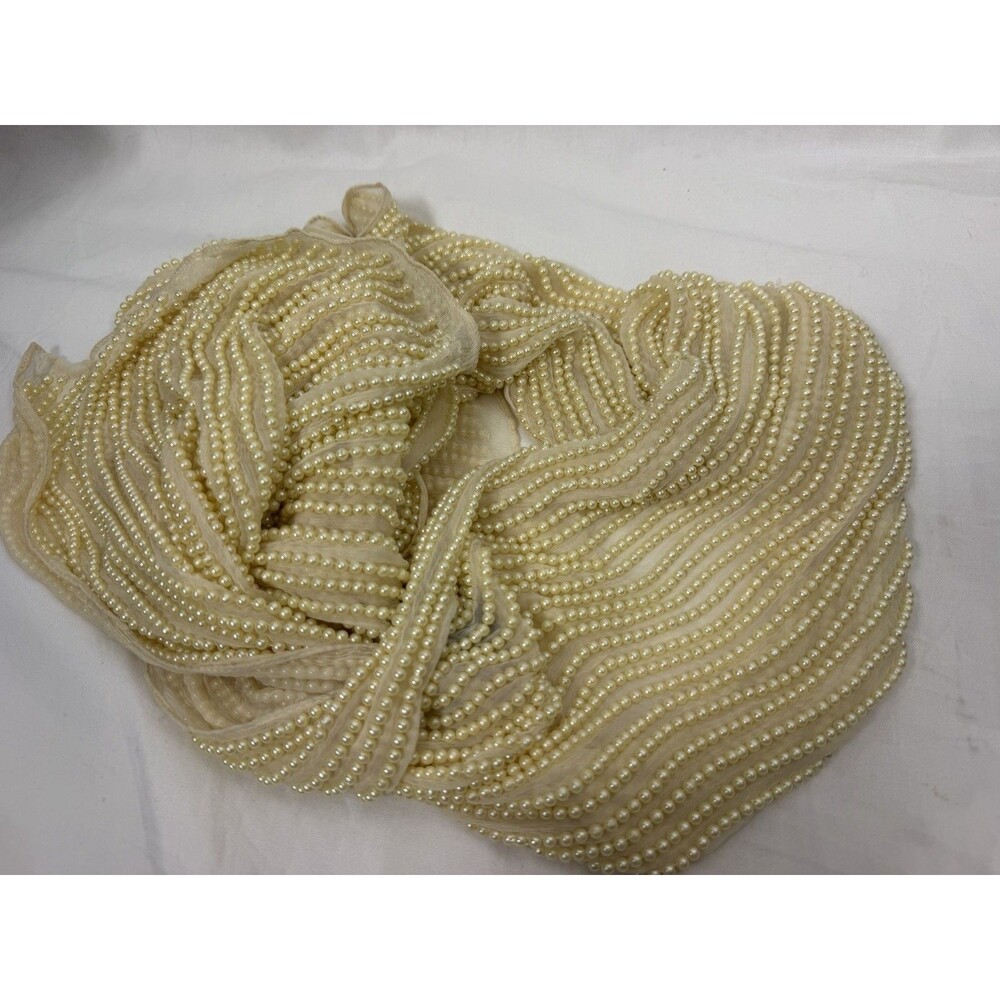 The J. Peterman Company 100% Silk Pearl Like Beads Scarf Vintage 67 1/2 Inches